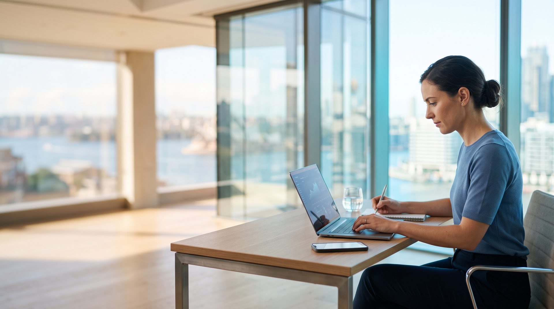 IT support team working at desks with multiple monitors in a modern office
